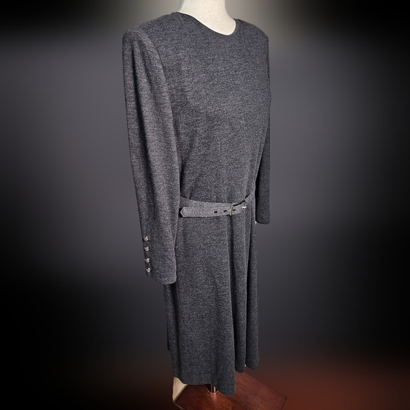 Henry Lee Dresses & Skirts - Henry Lee Elegant Gray Women's Long Sleeve Midi Dress 12P with belt